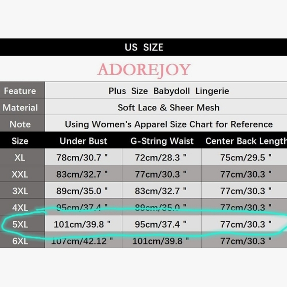 Adorejoy plus size babydoll lingerie set 5xl black chemise - Picture 6 of 6